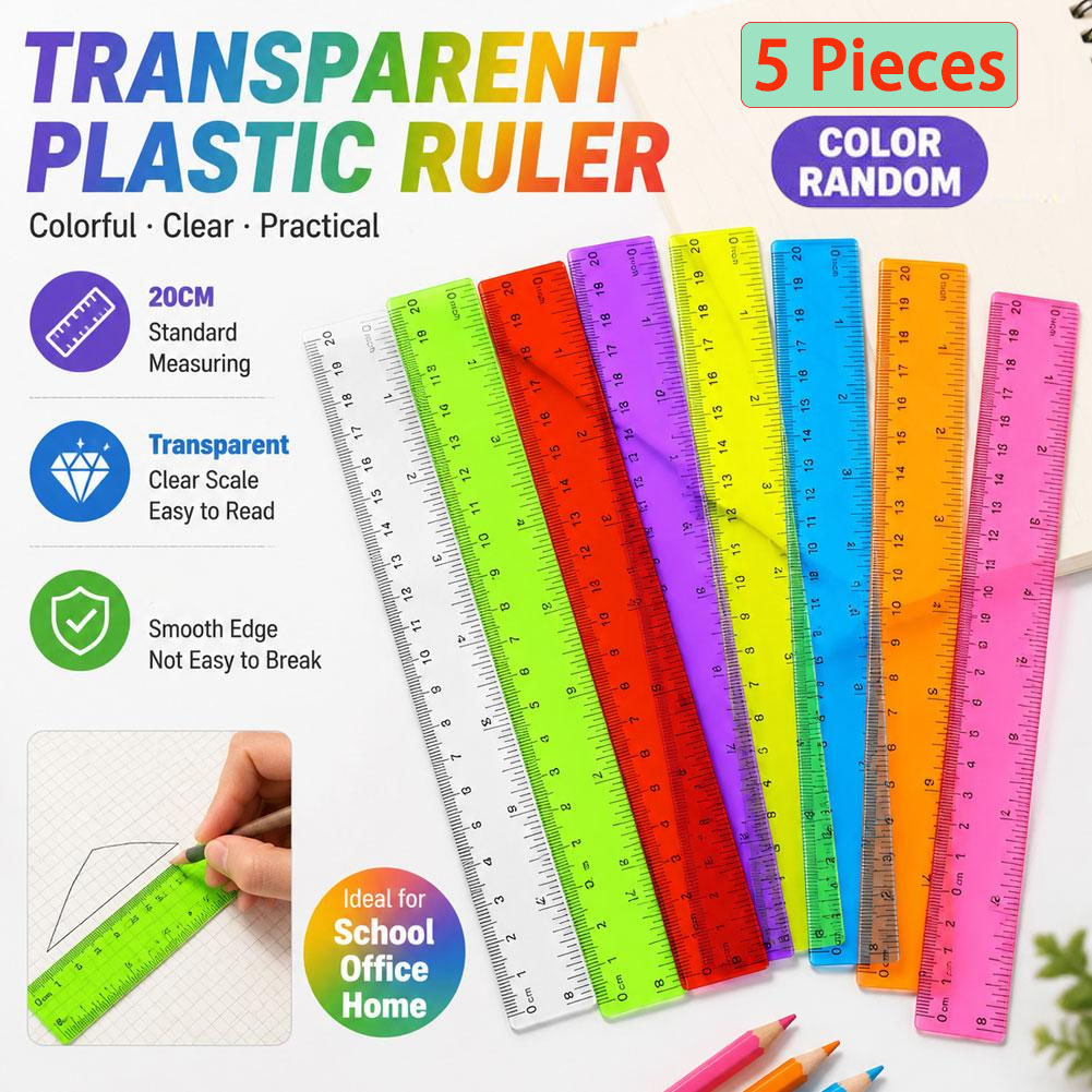 Ruler Set Transparent - 5 Stück Plastiklineale in zufälligen Farben,